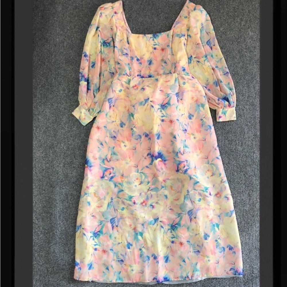 Eloquii square neck long sleeve floral dress size 18